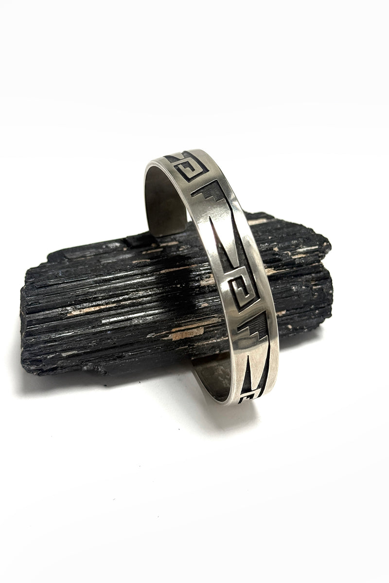 Hopi Sterling Silver Overlay Cuff Bracelet – Geometric Migration Design