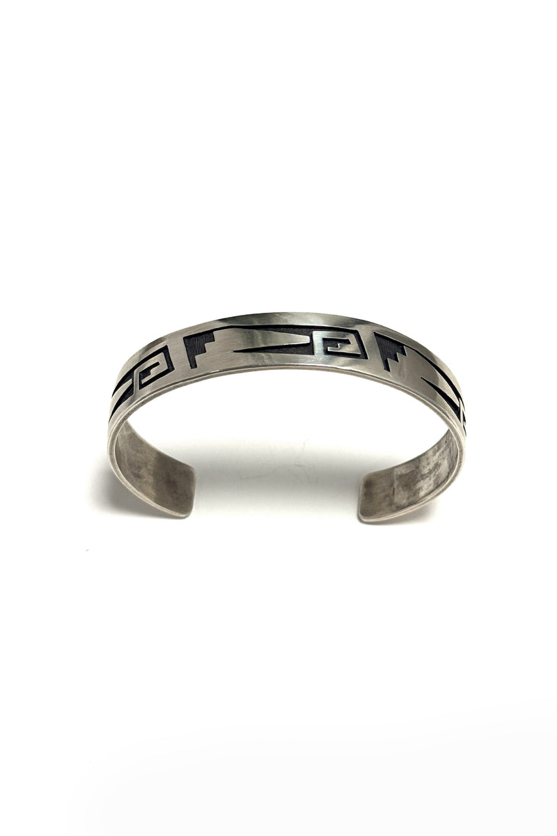 Hopi Sterling Silver Overlay Cuff Bracelet – Geometric Migration Design