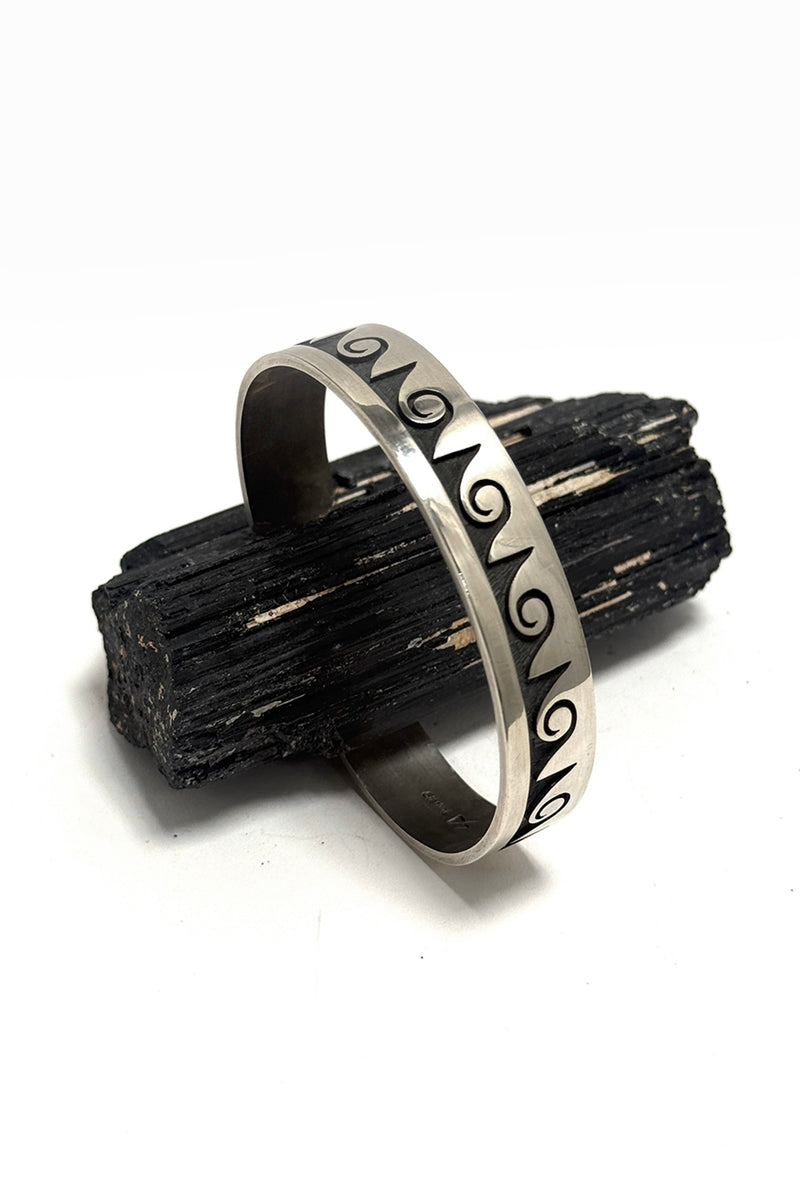 Hopi Sterling Silver Overlay Cuff Bracelet – Mountain & Wave Design