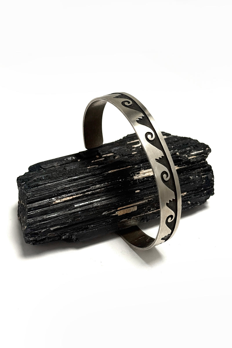 Navajo Sterling Silver Overlay Cuff Bracelet – Mountain Wave Design