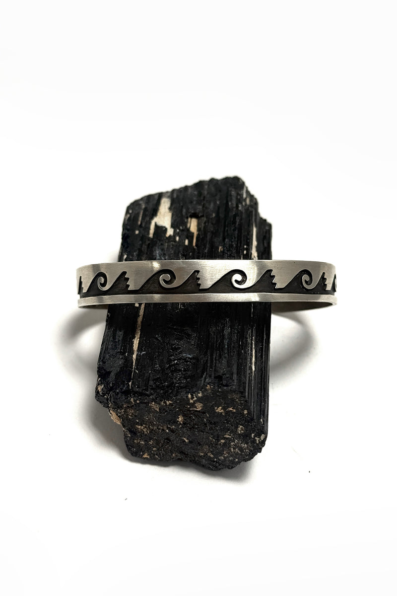 Navajo Sterling Silver Overlay Cuff Bracelet – Mountain Wave Design