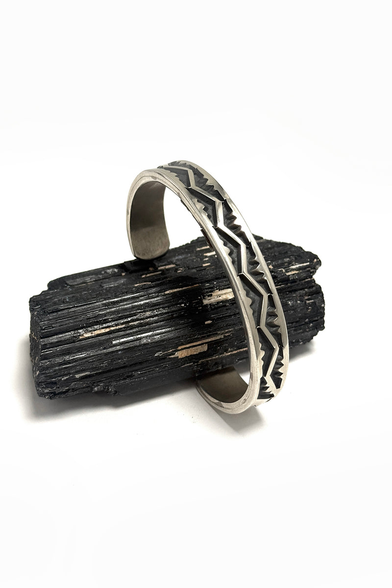 Navajo  Zig Zag Overlay Cuff Bracelet - Sterling Silver