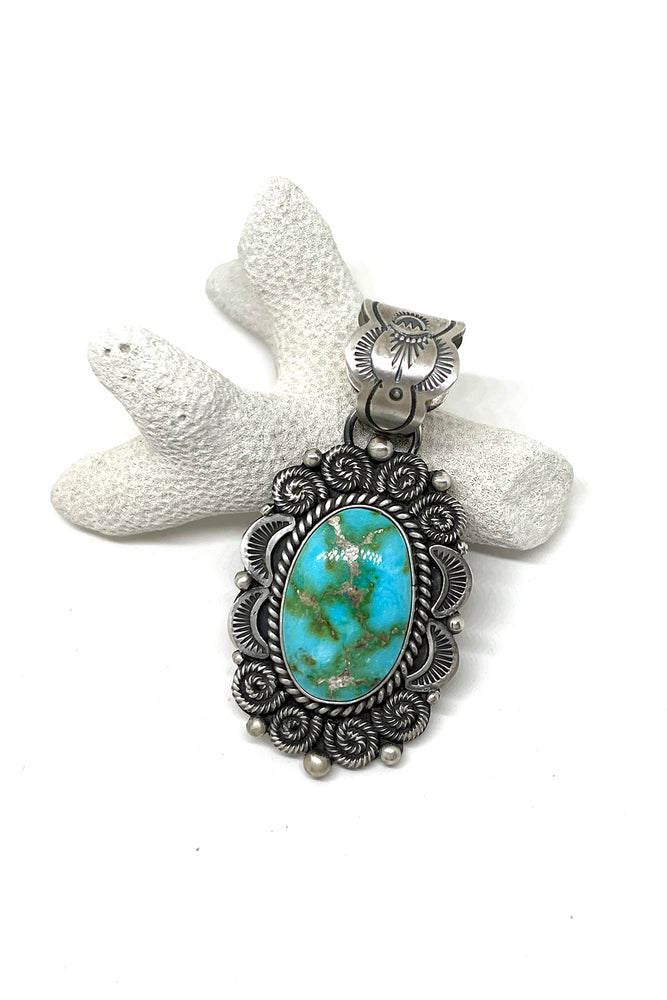 Kingman Turquoise Pendant by Navajo artist Rosita Calladitto