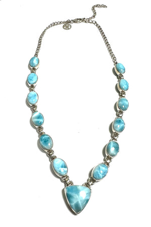 Modern Larimar and Sterling Silver Necklace