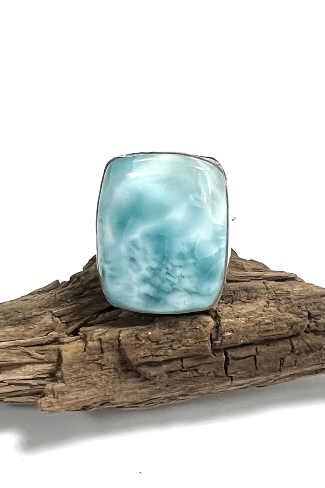 Rectangular Sterling Silver Larimar Ring (Size 8 adjustable)