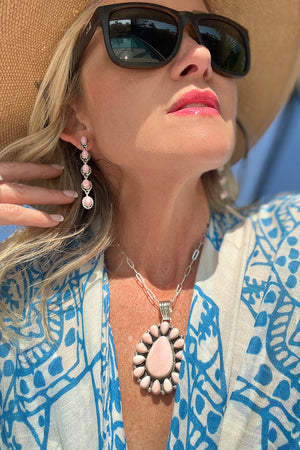 Five Stone Pink Conch Navajo Sterling Silver Earrings