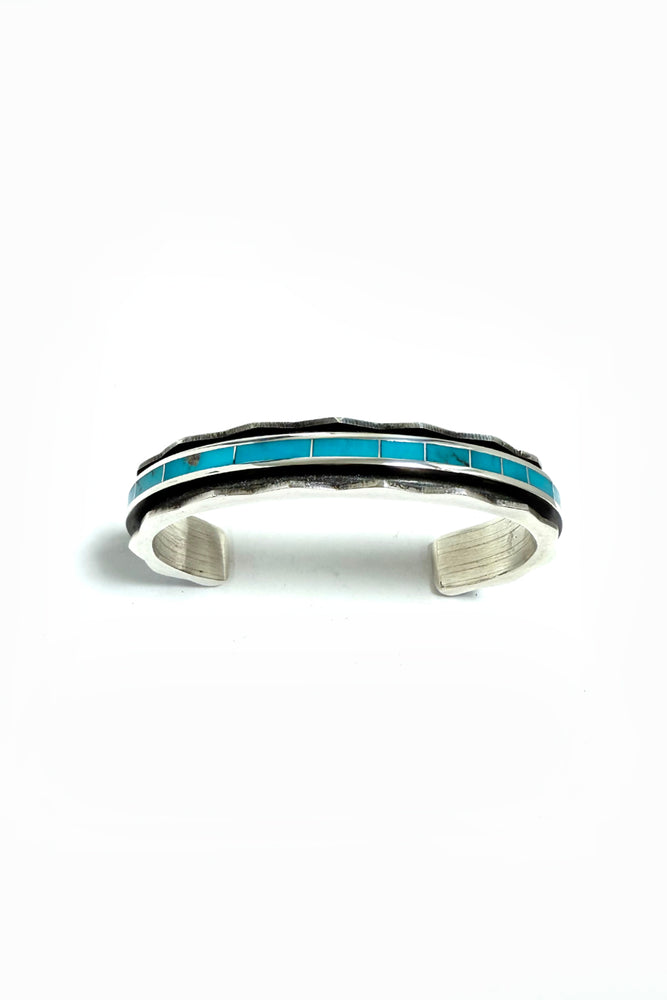 Larry Loretto Turquoise and Sterling Silver Inlay Cuff Bracelet