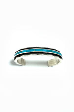 Larry Loretto Turquoise and Sterling Silver Inlay Cuff Bracelet