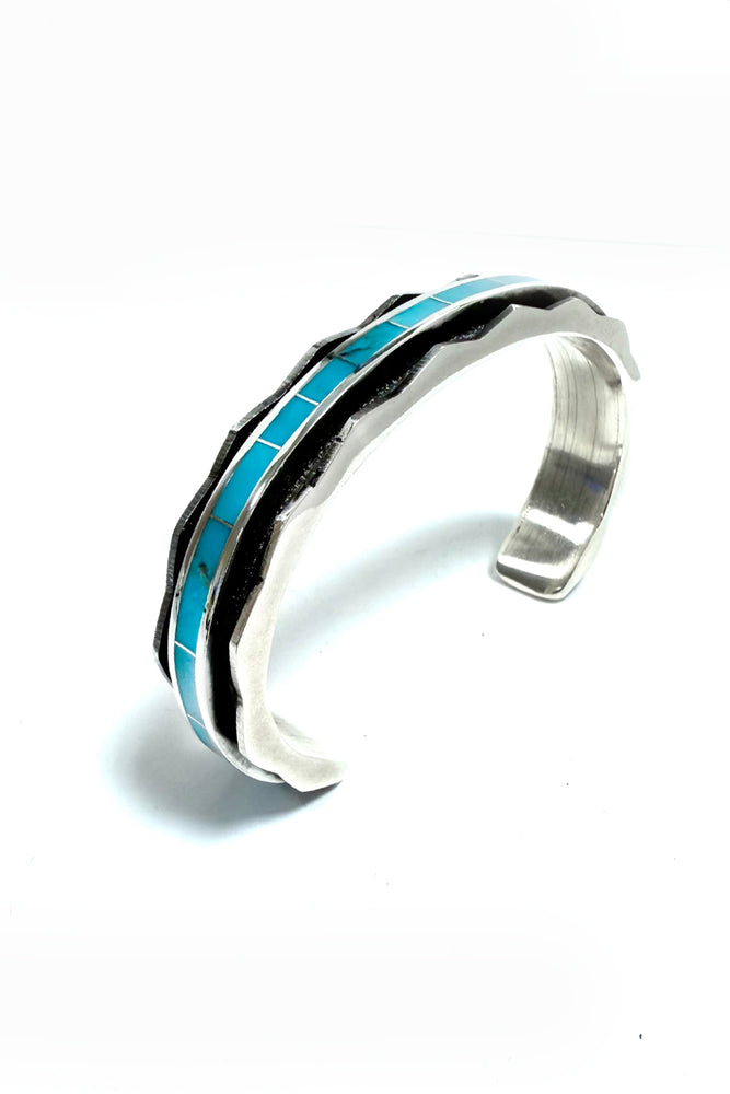 Larry Loretto Turquoise and Sterling Silver Inlay Cuff Bracelet