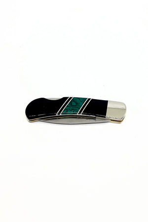 
                
                    Load image into Gallery viewer, Double Sided Malachite and Jet Inlay Knife
                
            