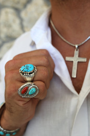 Native American Turquoise and Sterling Silver Men's Ring (Size 10)