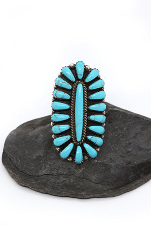 Turquoise Oxidized Sterling Silver Cluster Ring (Size 8)