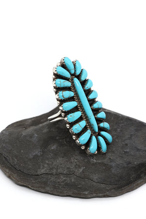 Turquoise Oxidized Sterling Silver Cluster Ring (Size 8)