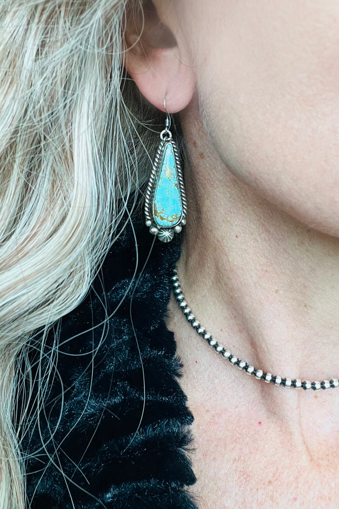 Number 8 Turquoise Teardrop Earrings by B. Yellowhorse