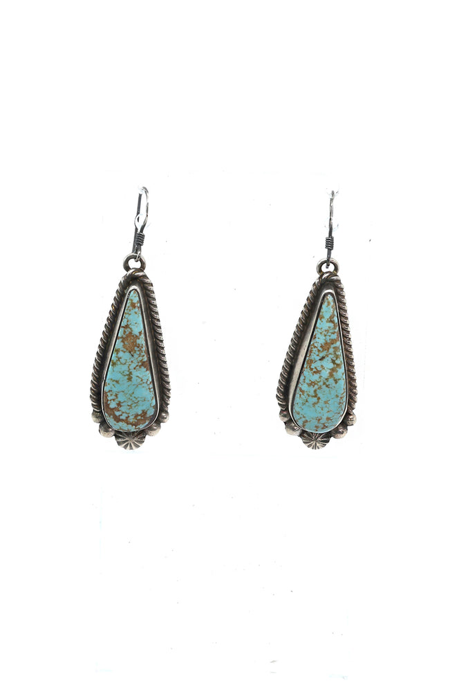 Number 8 Turquoise Teardrop Earrings by B. Yellowhorse