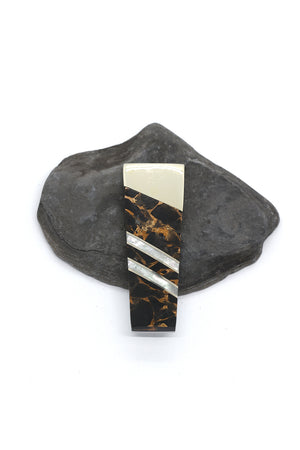 Genuine Obsidian, Abalone, and Black Jet Inlay Money Clip