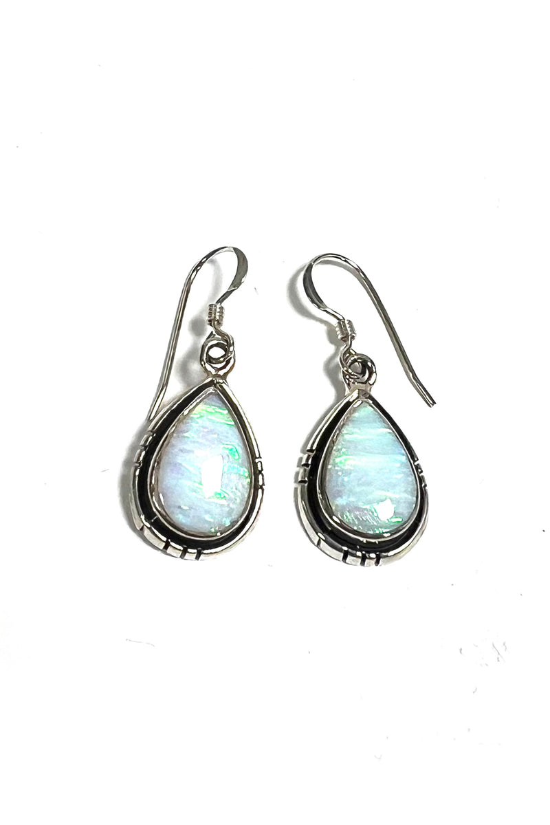 White Opal Teardrop Sterling Silver Earrings