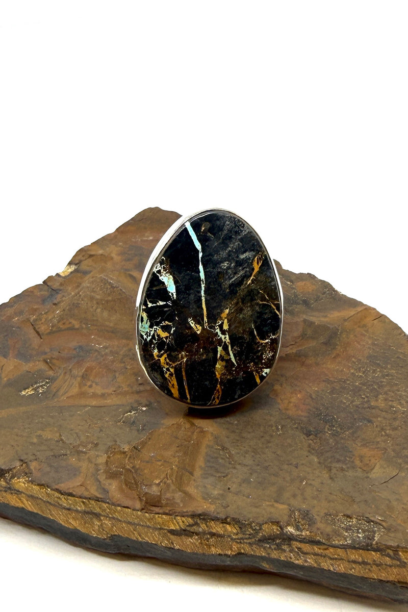 Oval Black Jack Turquoise Ring – Handmade Sterling Silver