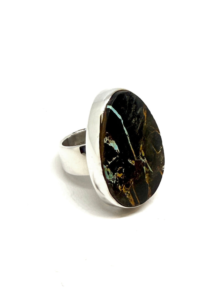 Oval Black Jack Turquoise Ring – Handmade Sterling Silver