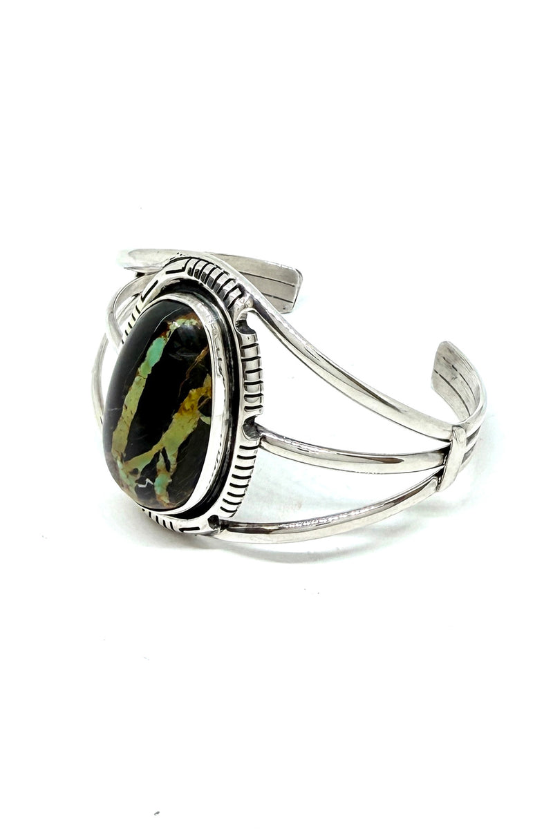 Triangle Black Jack Turquoise Cuff – Navajo Handmade Sterling Silver