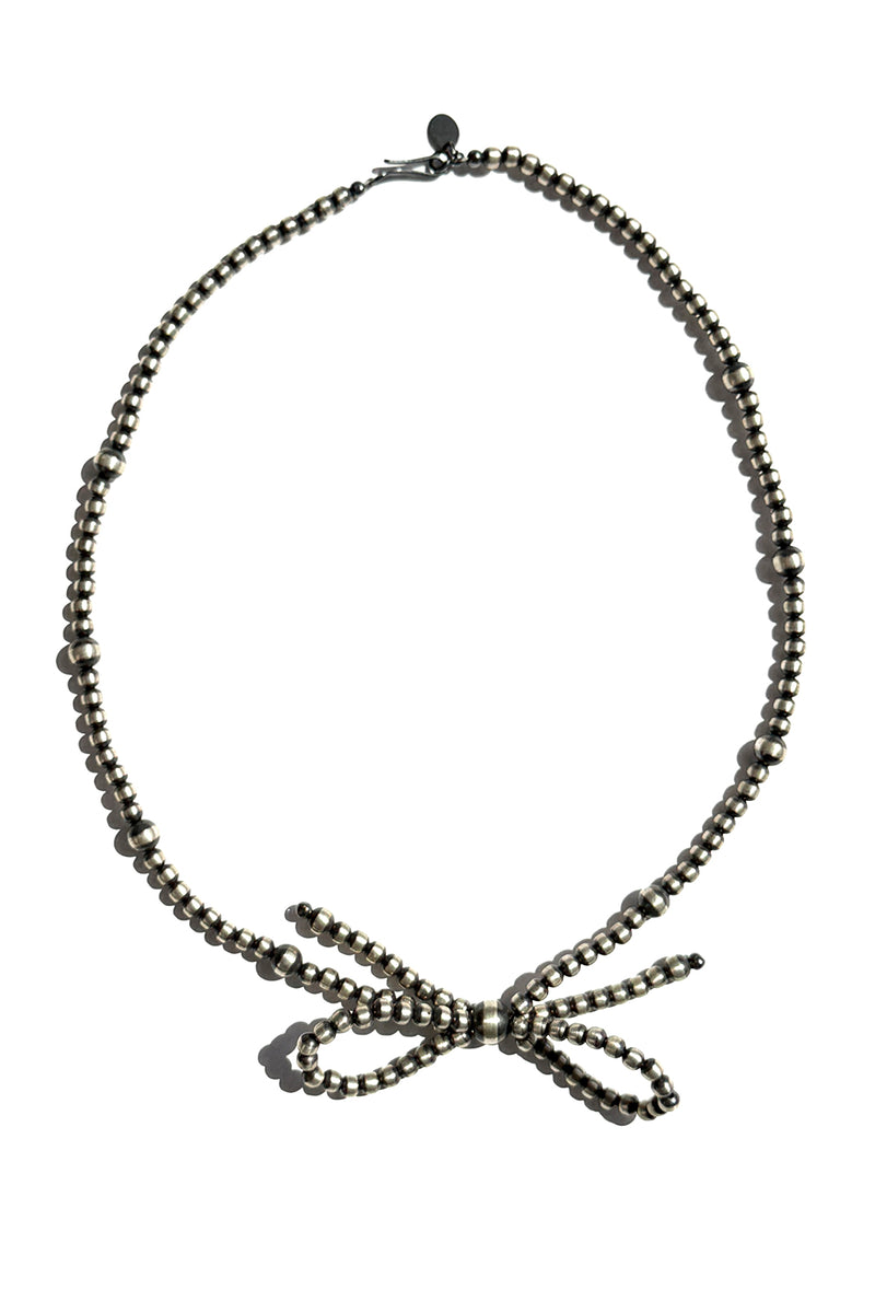 Oxidized Sterling Silver Navajo Pearl Bow Necklace