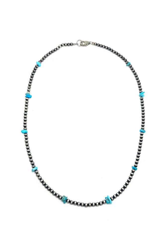 Oxidized Sterling Silver Bead and Turquoise Necklace 16"