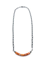 Oxidized Sterling Silver and Orange Spiny Shell Bead Necklace