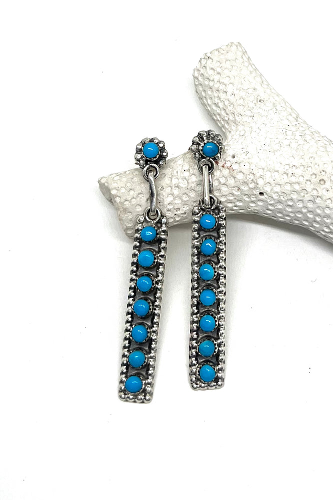 Rich Sleeping Beauty Turquoise and Sterling Silver Zuni Post Earrings