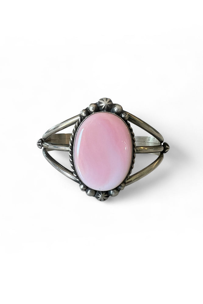 Pink Conch Navajo Sterling Silver Cuff Bracelet