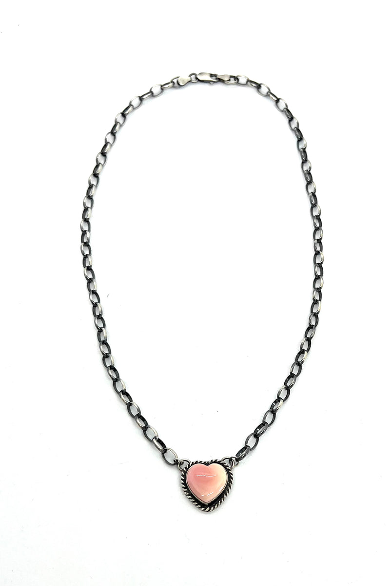 Heart Shaped Pink Conch Sterling Silver Necklace