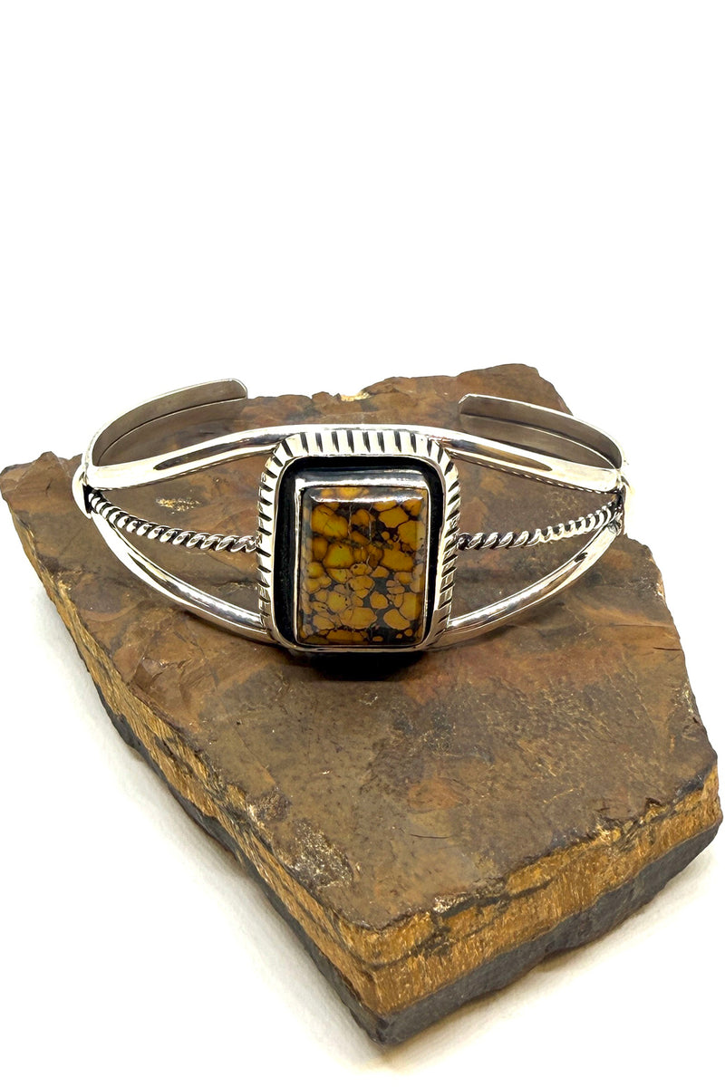 Rectangular Black Jack Turquoise Cuff – Navajo Handmade Sterling Silver