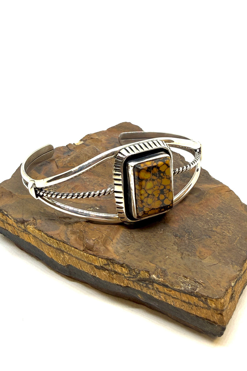 Rectangular Black Jack Turquoise Cuff – Navajo Handmade Sterling Silver