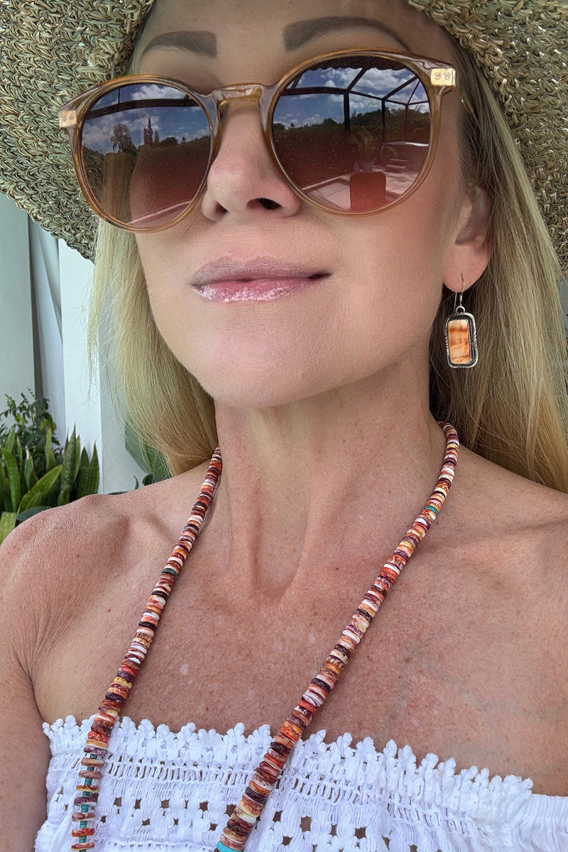 Navajo Orange Spiny Oyster Rectangular Earrings – Handmade Sterling Silver