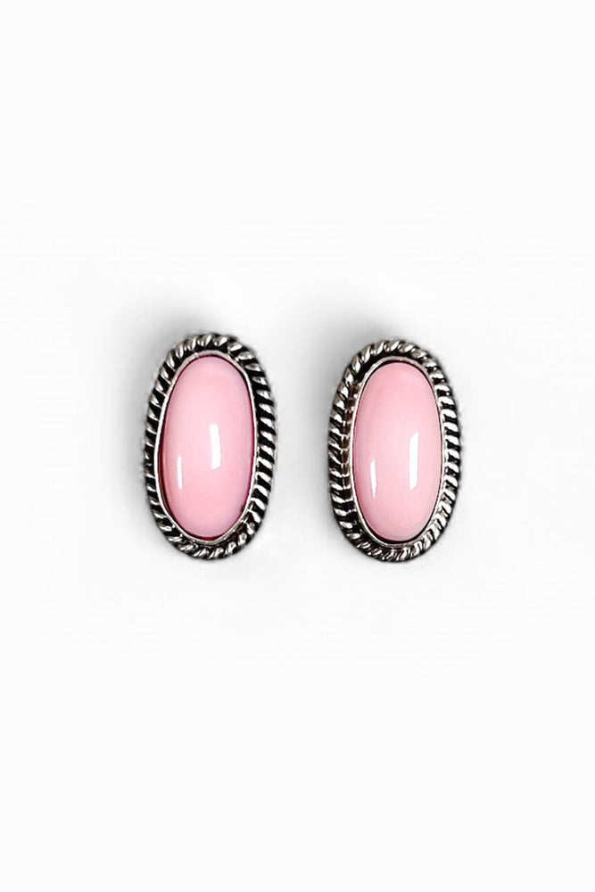 Navajo Pink Conch Sterling Silver Post Earrings by Joe Begay