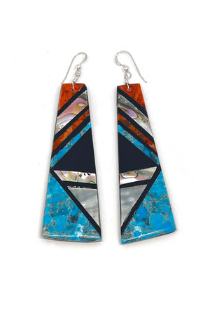 
                
                    Load image into Gallery viewer, Dramatic Santo Domingo Mosaic Inlay Earrings
                
            