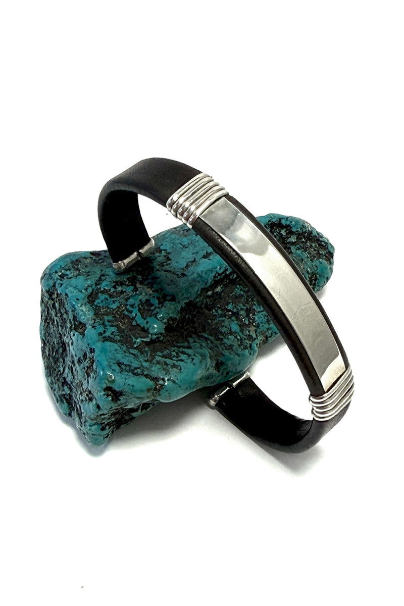 Handmade Taxco Sterling Silver & Leather Cuff Bracelet