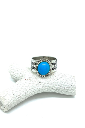 Sleeping Beauty Turquoise Hand Stamped Ring (Size 8.5)