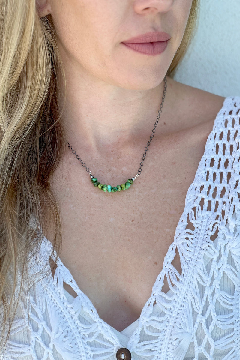 Oxidized Sterling Silver and Sonoran Gold Turquoise Nugget Necklace