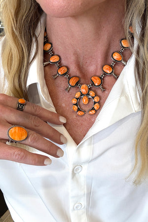 Navajo Orange Spiny Oyster Squash Blossom Set – Silver Eagle Gallery
