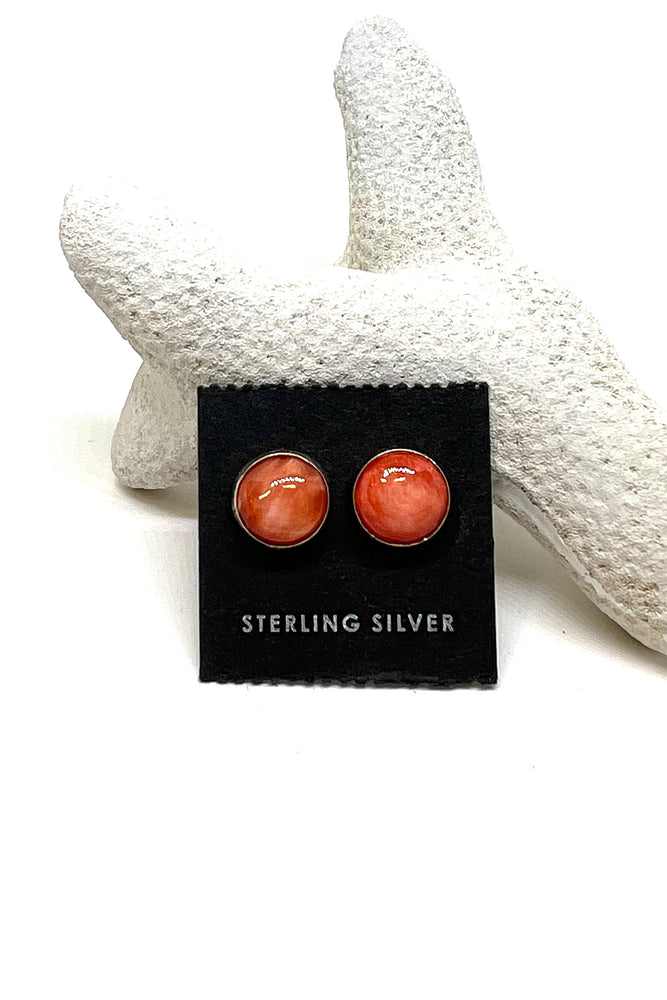Navajo Sterling Silver Spiny Oyster Post Earrings – 1/4 Inch Round, By Native Treasures