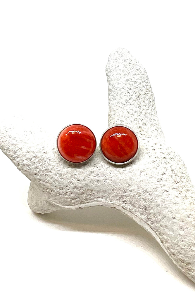 Navajo Red Spiny Shell Sterling Silver Stud Earrings