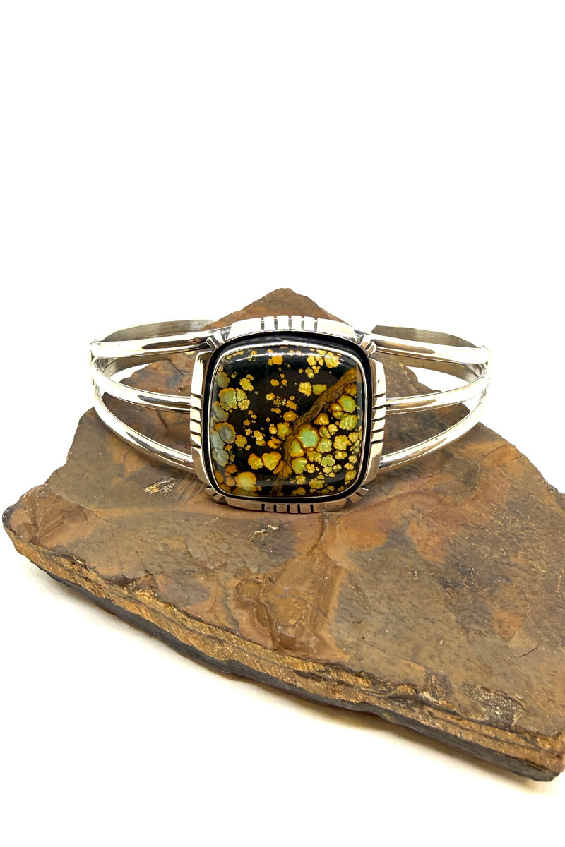 Square Black Jack Turquoise Cuff Bracelet | Sterling Silver