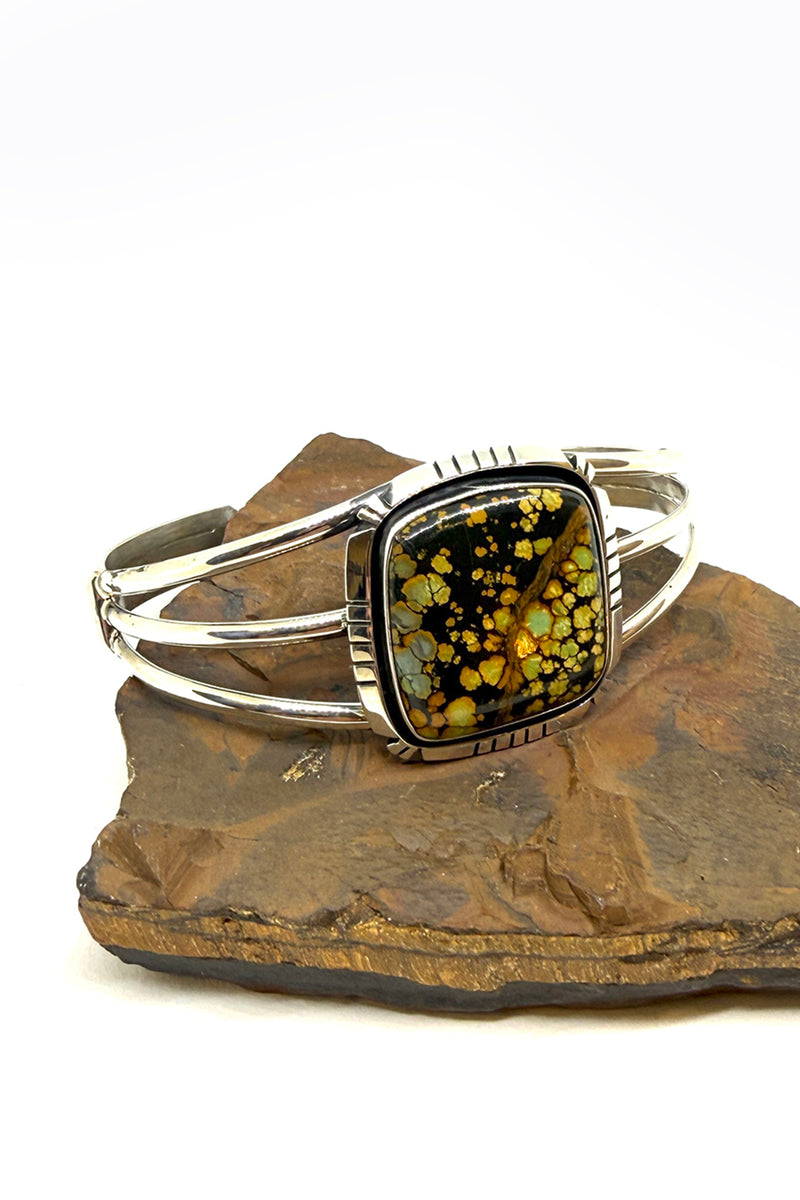 Square Black Jack Turquoise Cuff Bracelet | Sterling Silver