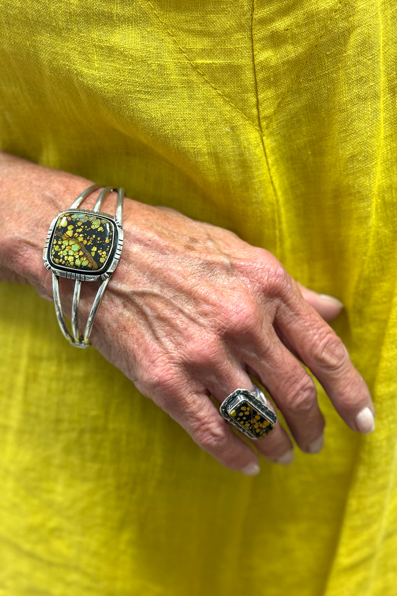 Square Black Jack Turquoise Cuff Bracelet | Sterling Silver