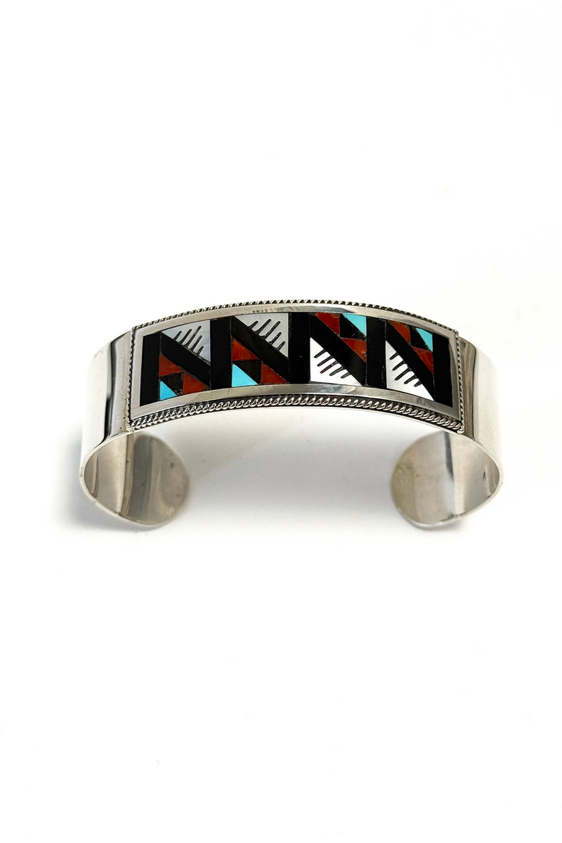 Zuni Mosaic Inlay Sterling Silver Cuff Bracelet