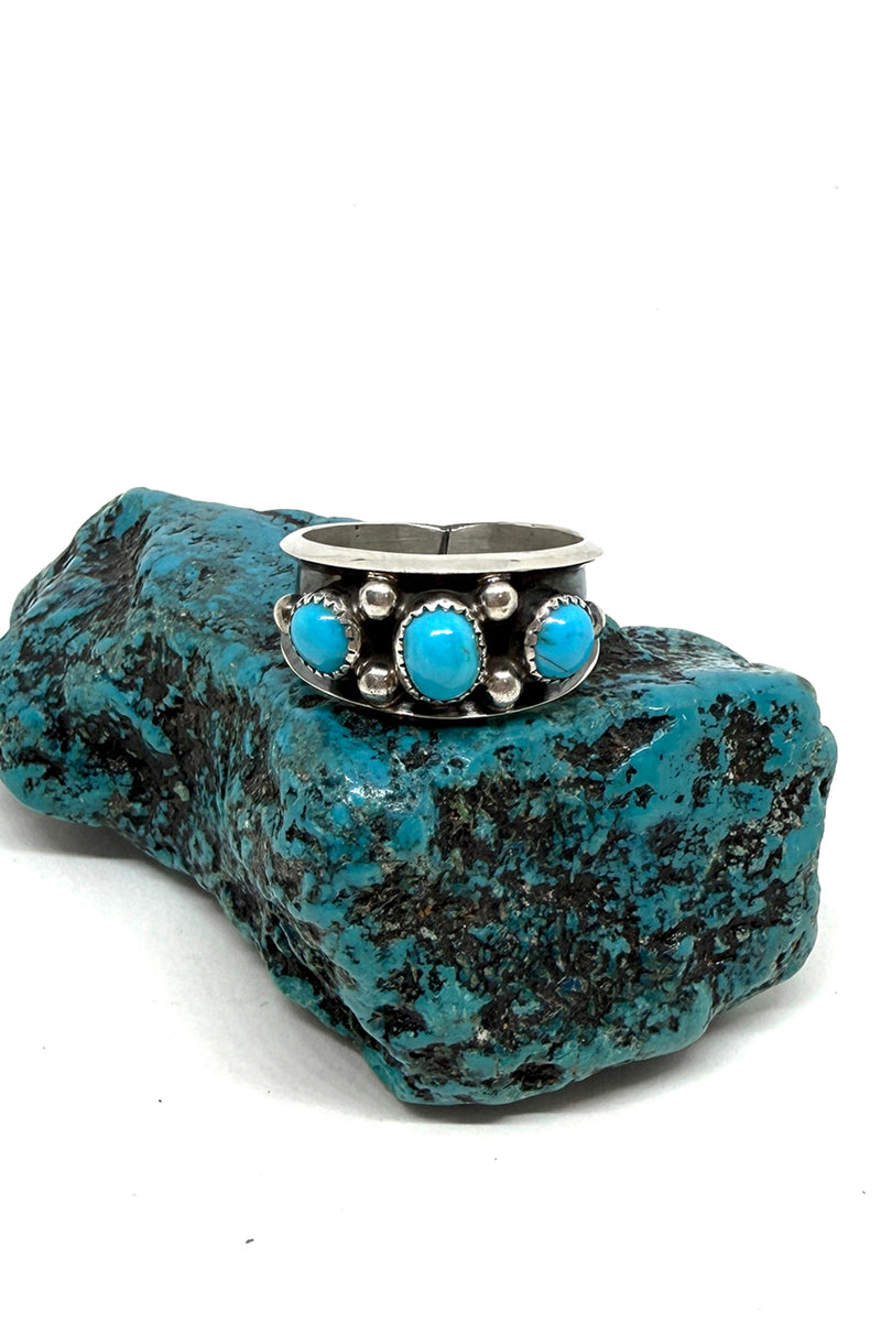 Three Stone Turquoise Navajo Sterling Silver Ring