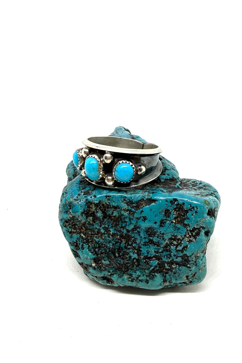 Three Stone Turquoise Navajo Sterling Silver Ring