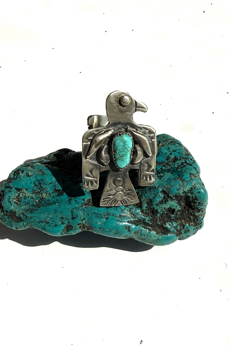 Turquoise Thunderbird Adjustable Ring – Sterling Silver