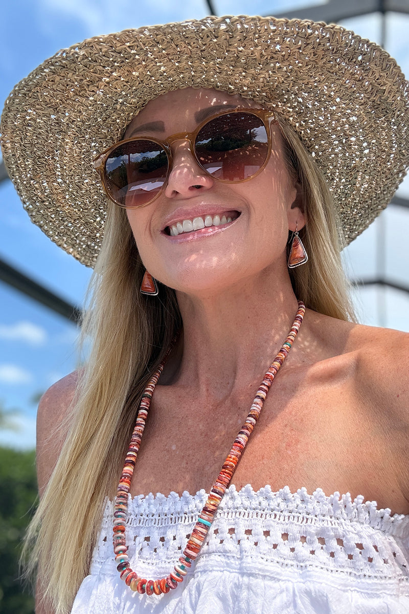 Navajo Orange Spiny Oyster Triangle Earrings – Handmade Sterling Silver