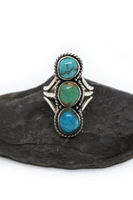 Triple Stone Long Turquoise Ring (Size 7 ½ )